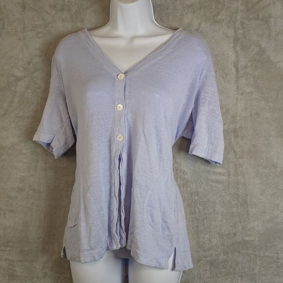 J Jill Linen Blend Button Front Top S Petite Lavender Lightweight Casual - Picture 1 of 8